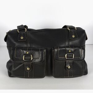 Fossil 1954 Black Leather Satchel Bag Multi Pocket Vintage Style 75082